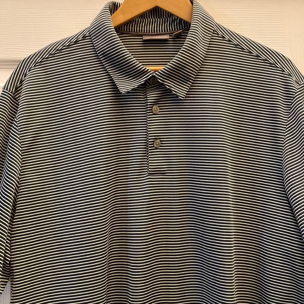 Ashworth Navy, Green & White Striped Golf Polo Shirt XL